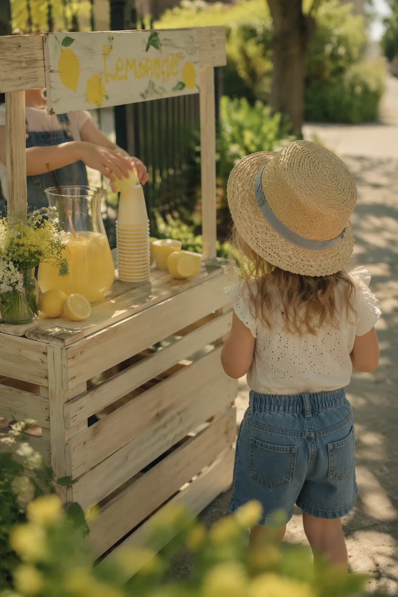 Children Lemonade Stand on Summer Sidewalk