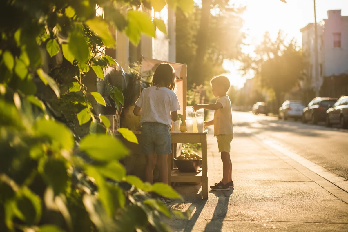 Children at Lemonade Stand Summer Sidewalk