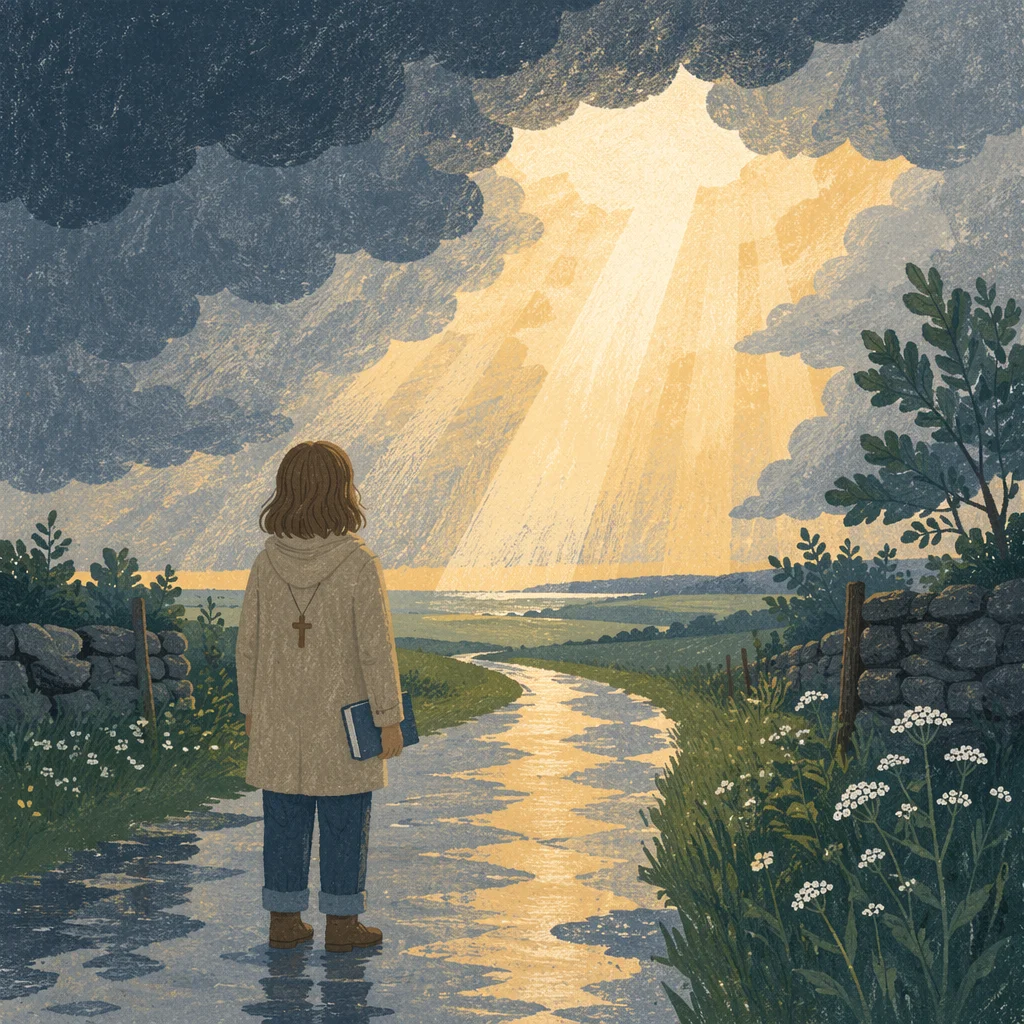 Sunlight Through Storm Clouds on Country Road