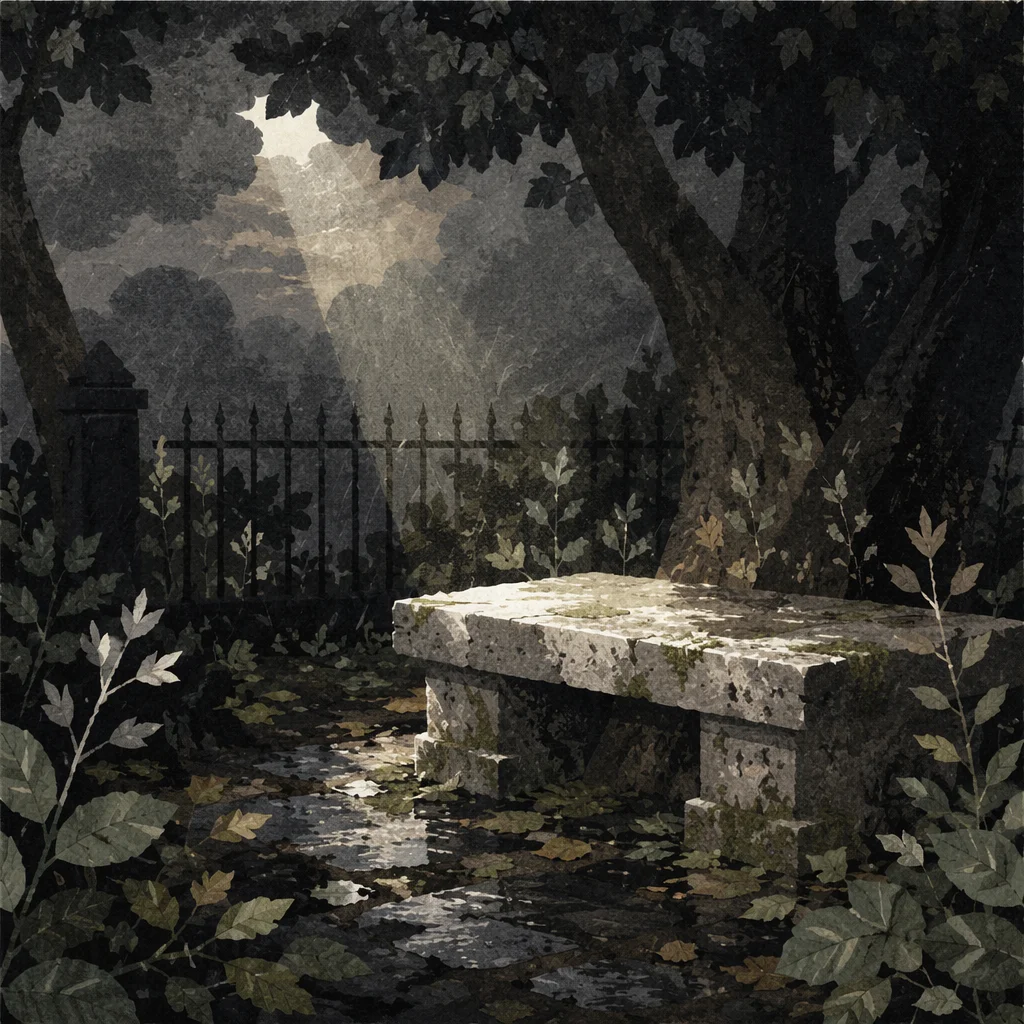 Hopeful Sunbeam Over Weathered Memorial Bench