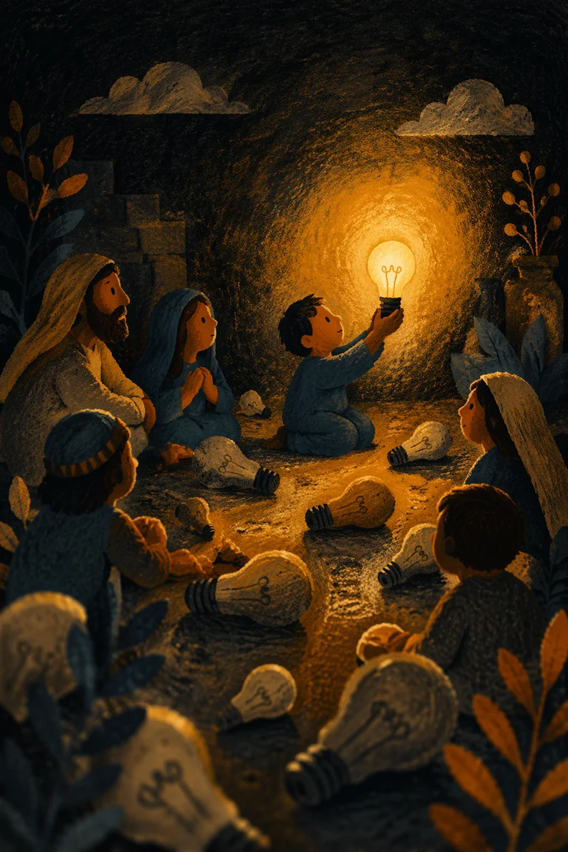 Warm Light Bulb Hope in Darkness