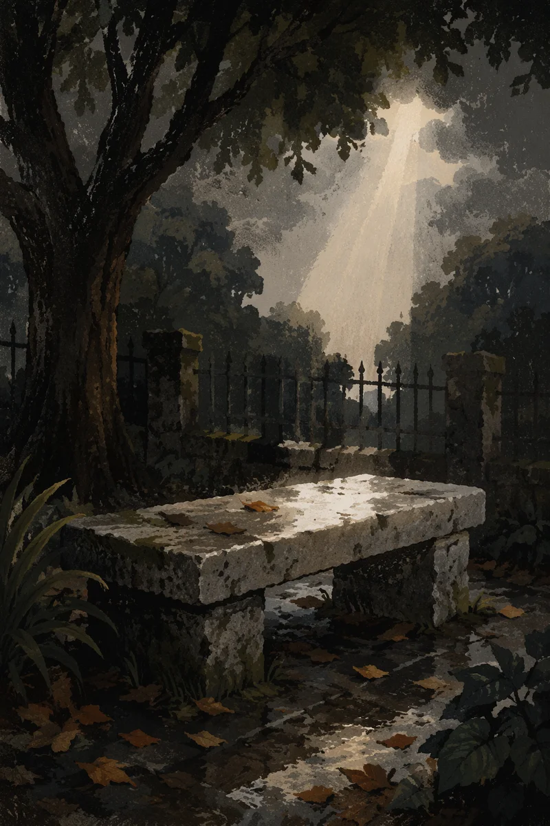 Sunbeam Over Memorial Bench After Storm