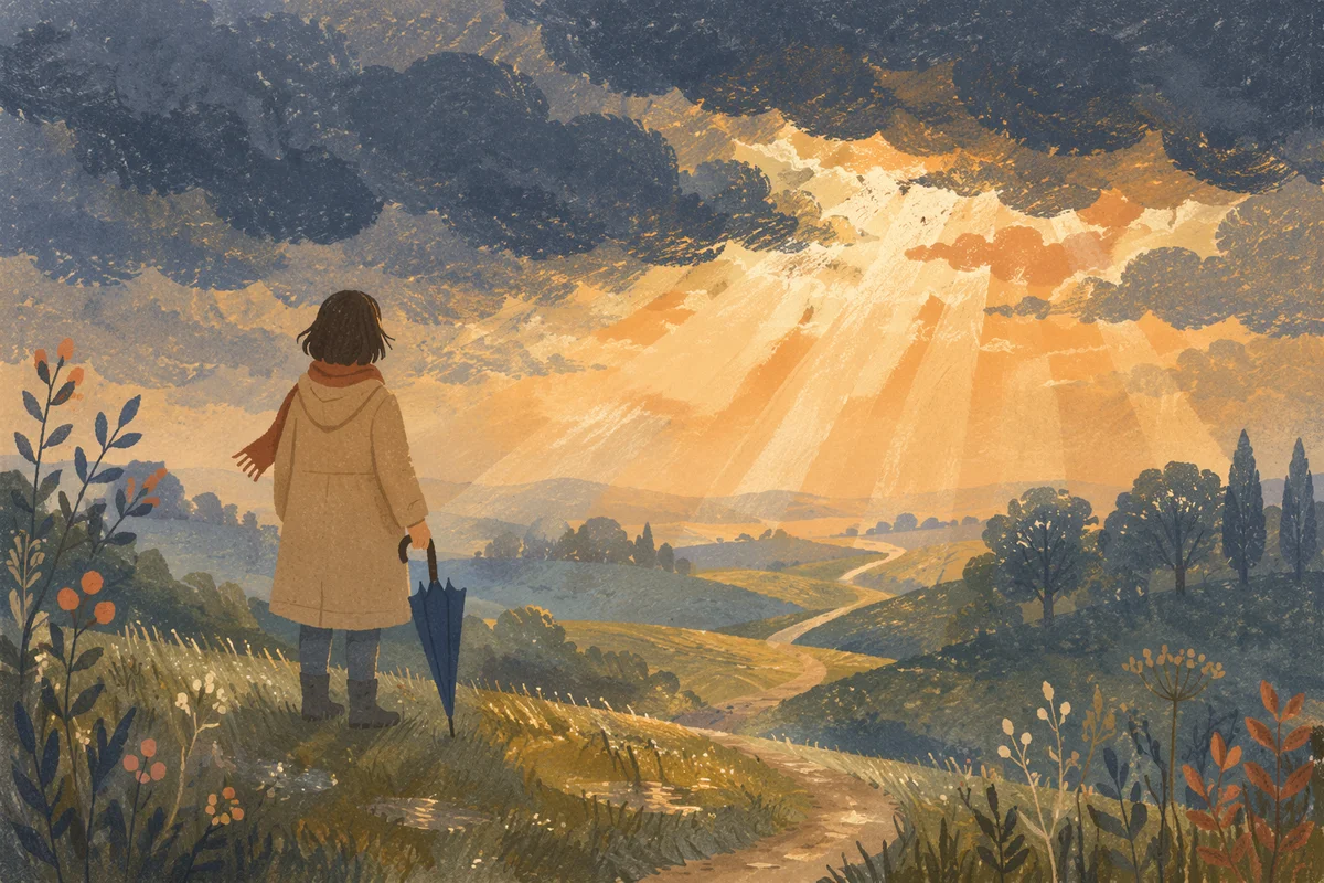 Hopeful Figure Beneath Breaking Storm Clouds