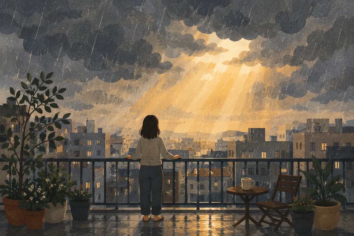 Hopeful Sunlight Through Storm Clouds Balcony