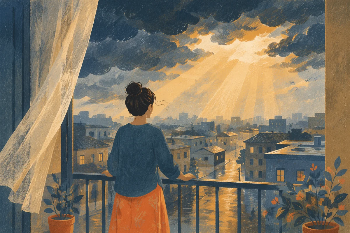 Hopeful Sunlight Over Stormy Balcony Scene