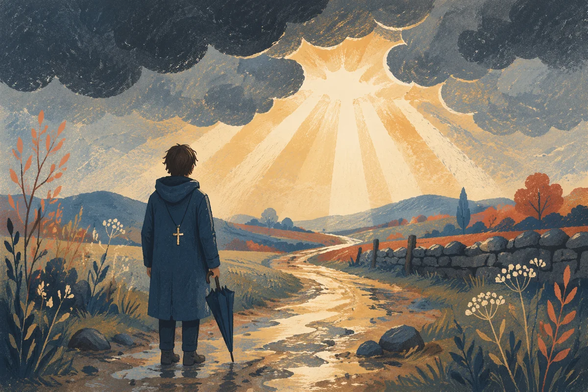 Sunlight Beyond Storm Clouds on Country Path