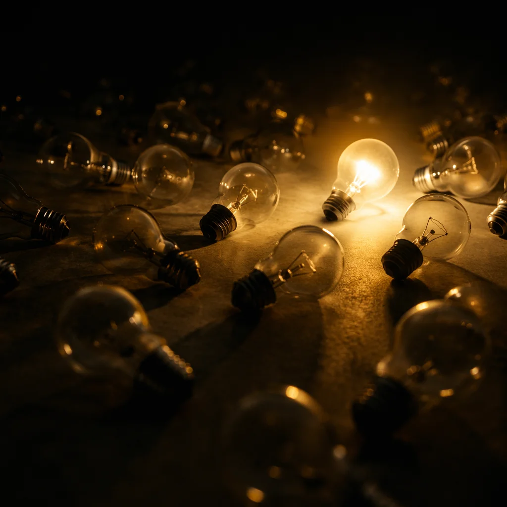 Glowing Light Bulb of Hope in Darkness