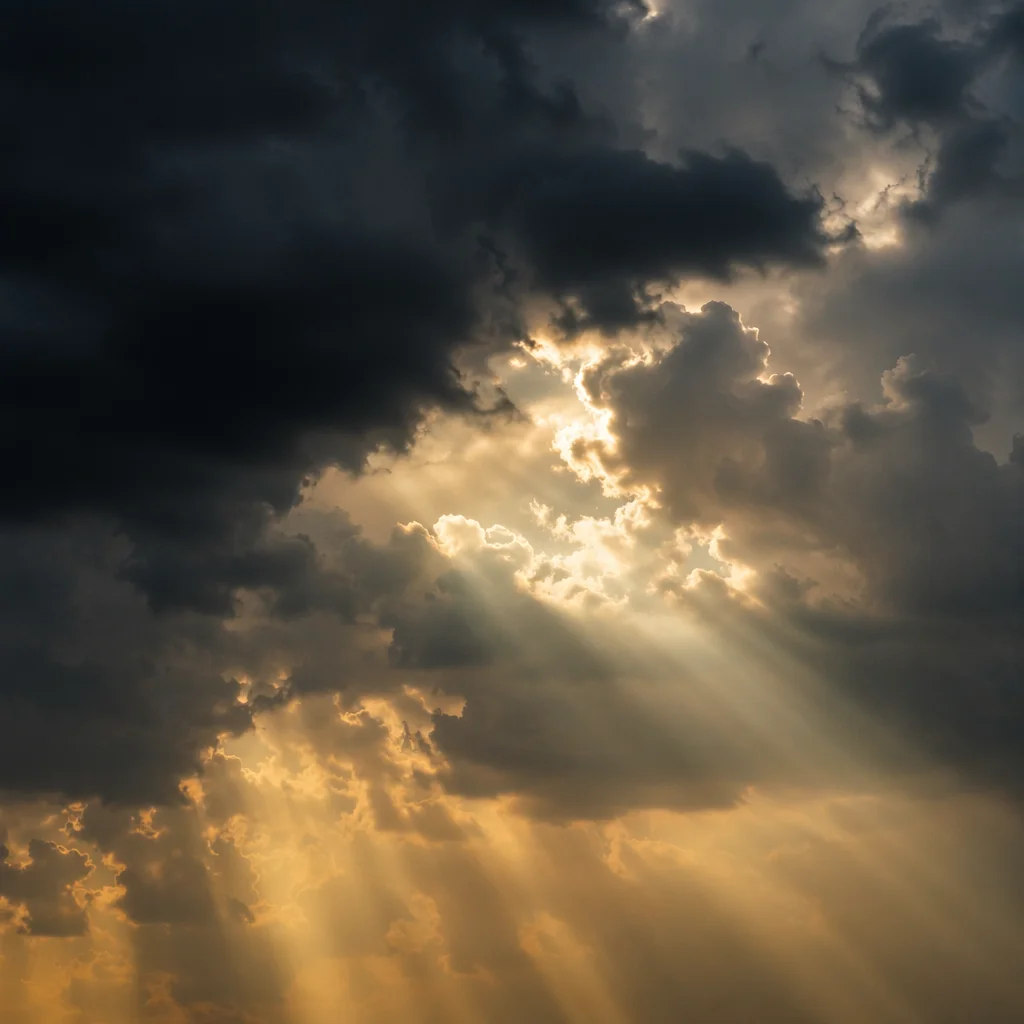 Sunlight Breaking Through Dark Storm Clouds