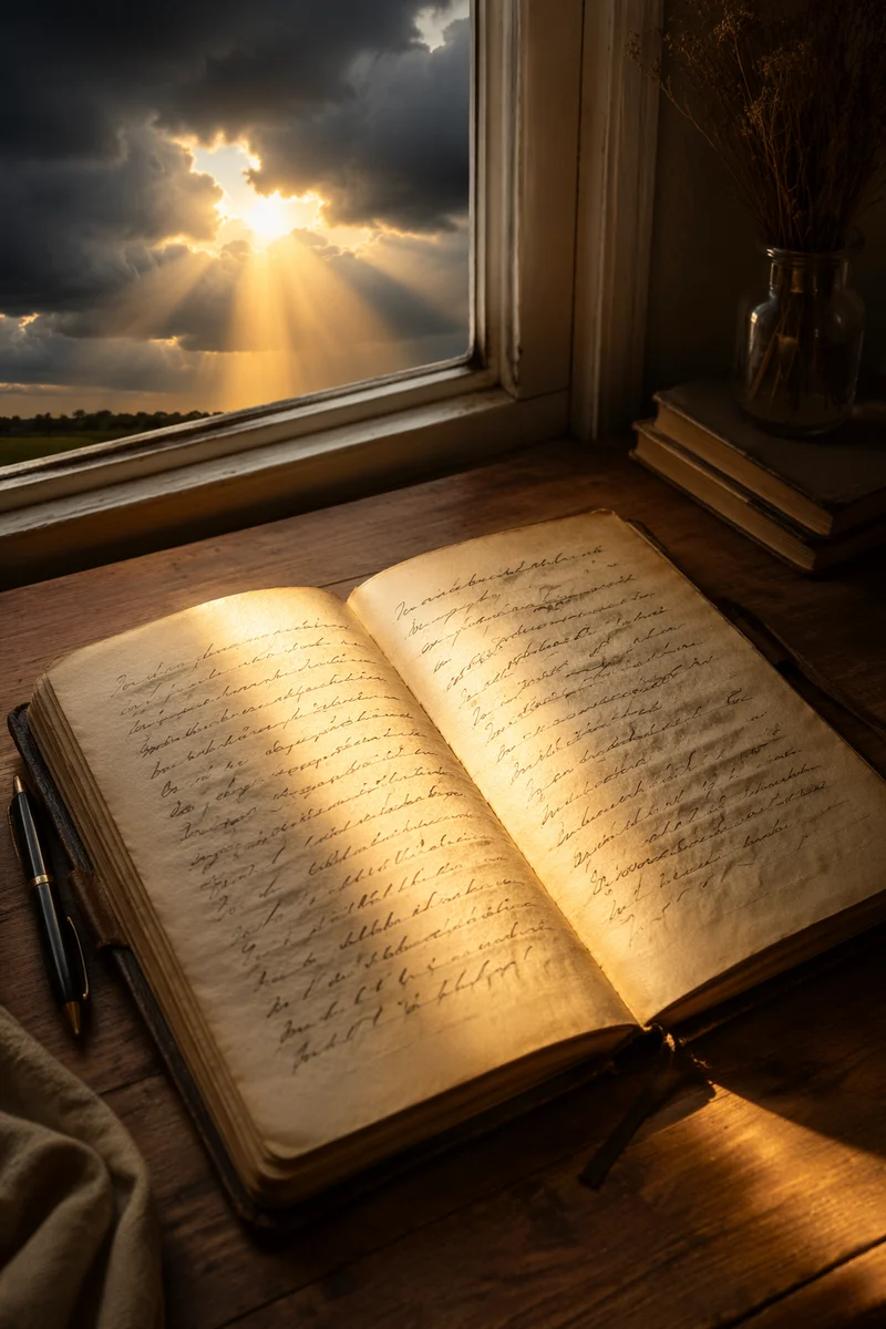 Golden Hope Over an Open Vintage Journal