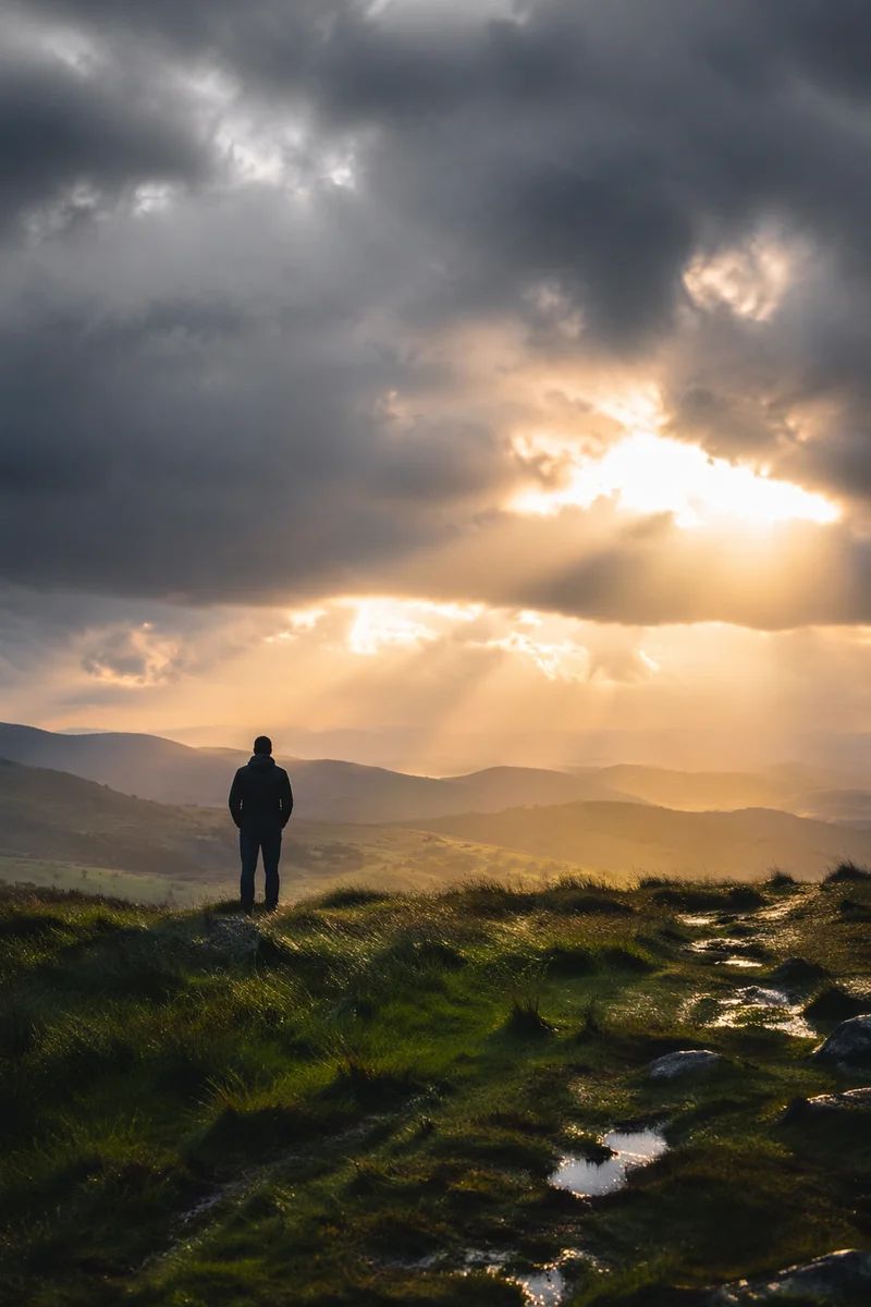 Hopeful Sunlight Breaking Through Storm Clouds