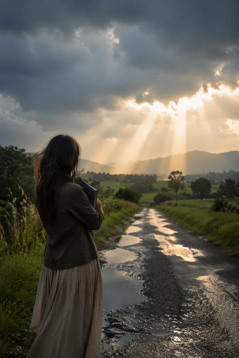 Hopeful Light Beyond a Stormy Road