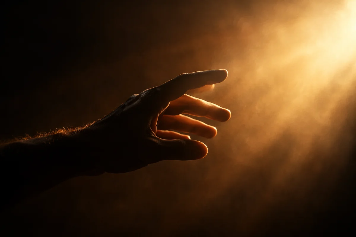 Hand Reaching Toward Hopeful Golden Light