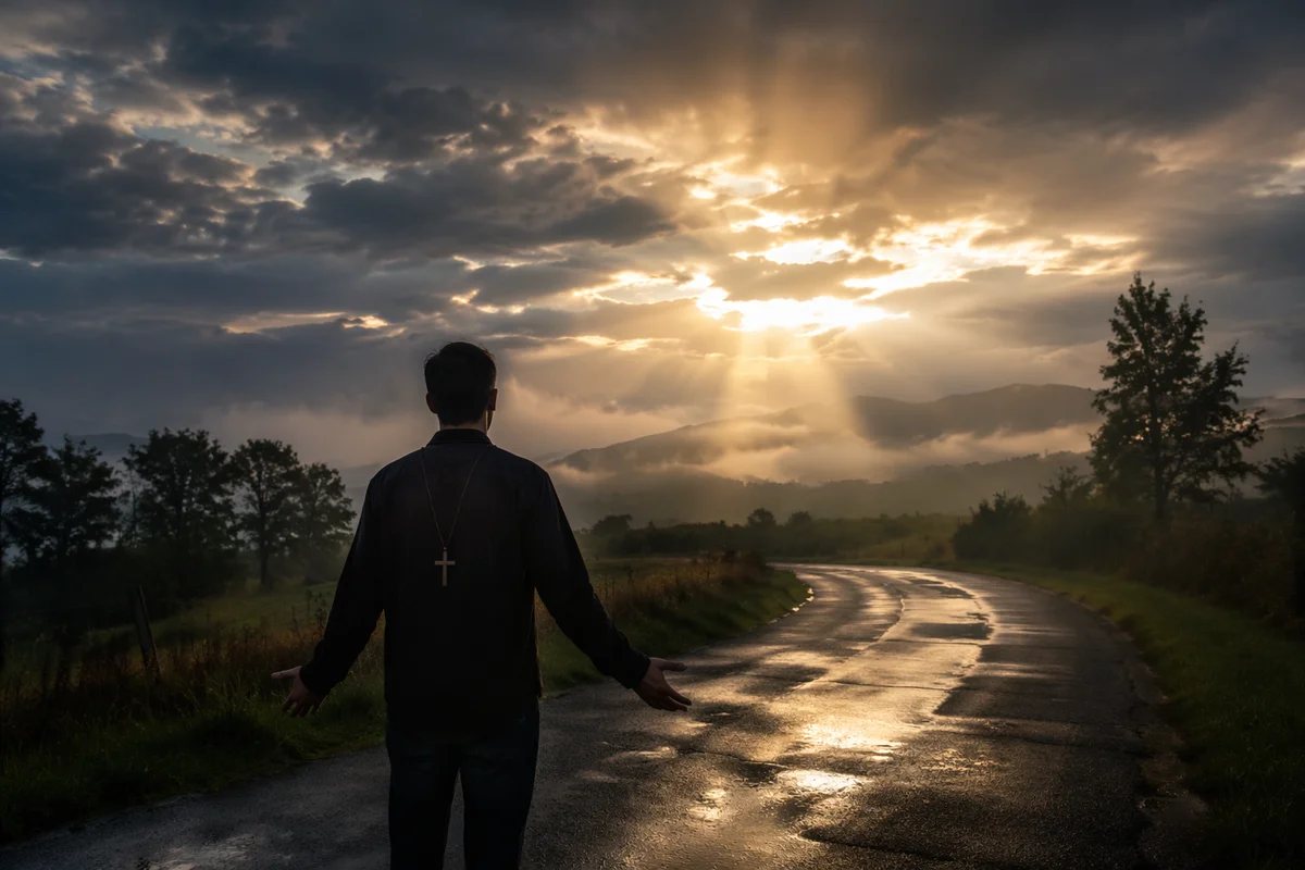 Sunlight Breaking Through Storm Clouds in Prayer