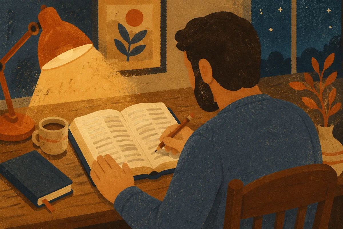 Quiet Bible Study by Warm Desk Lamp