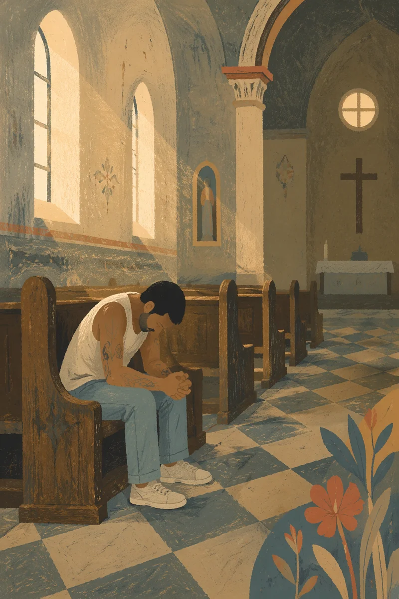 Solitary Prayer in an Old Church Pew