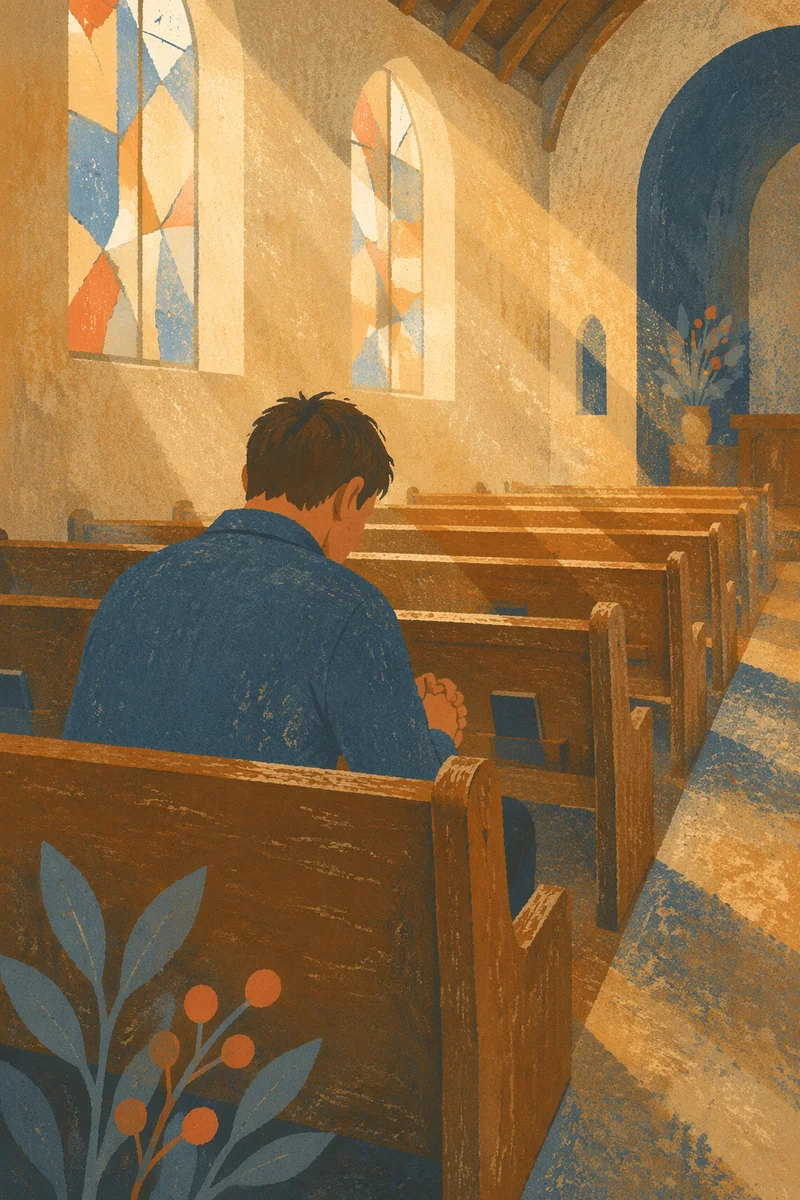 Solitary Prayer in Quiet Church Pew