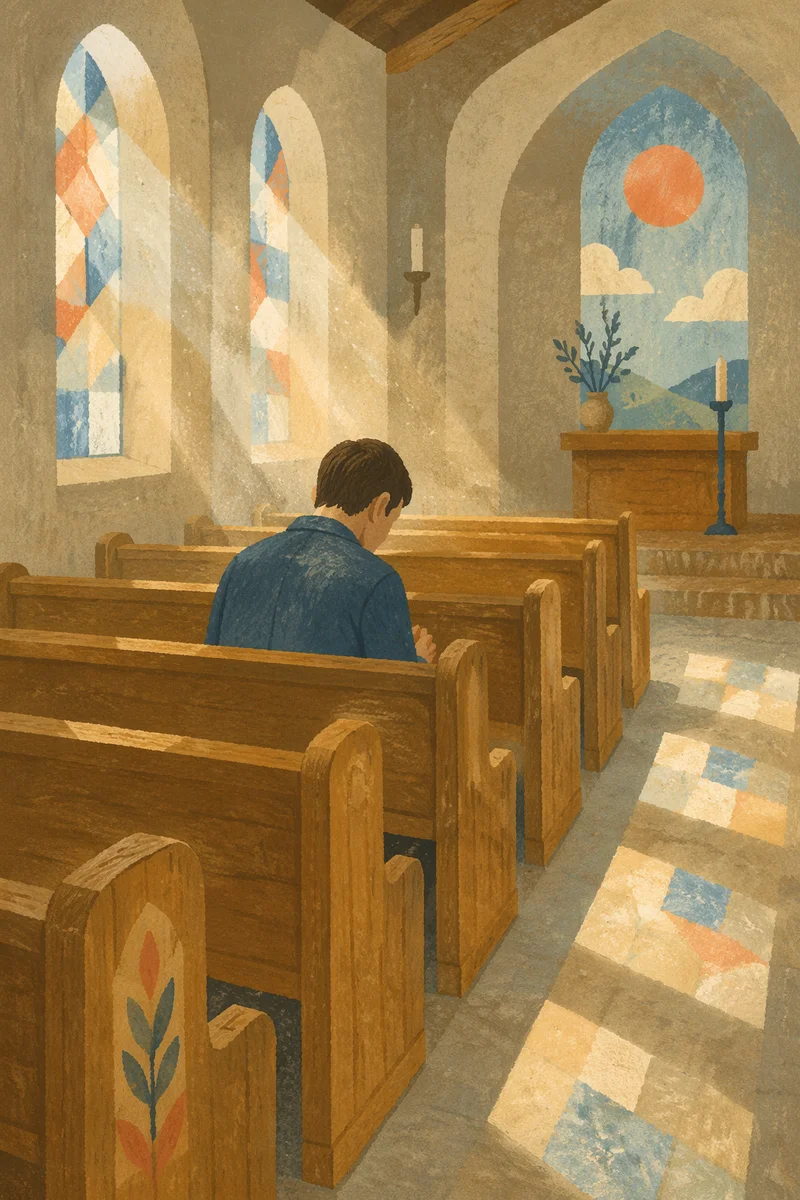 Solitary Prayer in Quiet Church Pew