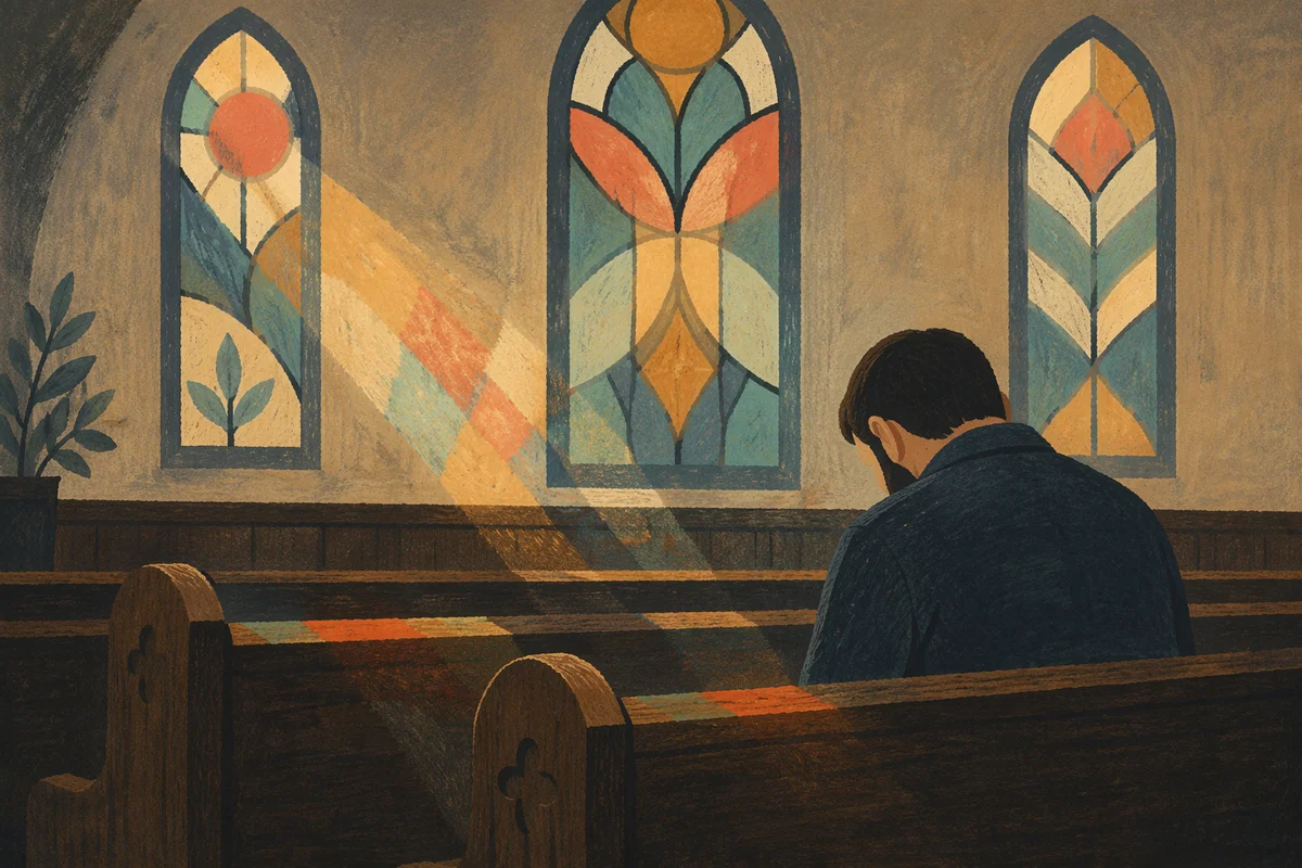 Man Praying Alone in Church Pew