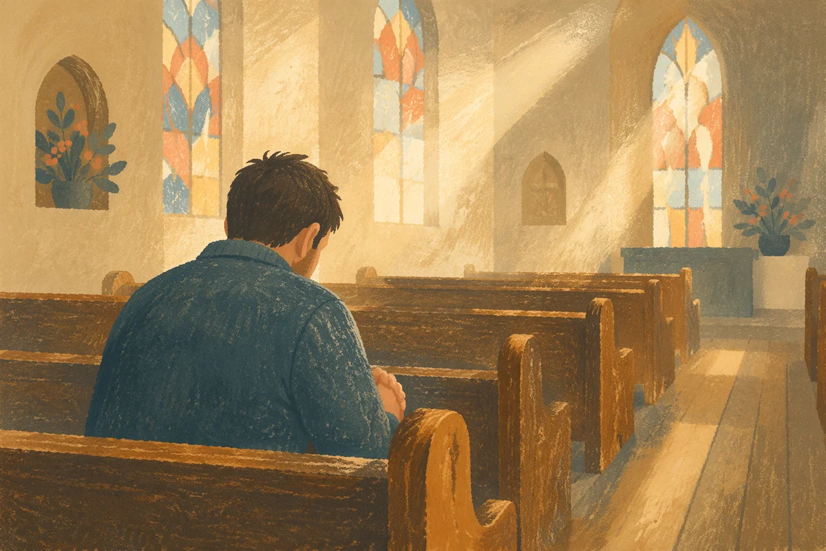 Solitary Prayer in Quiet Church Pew
