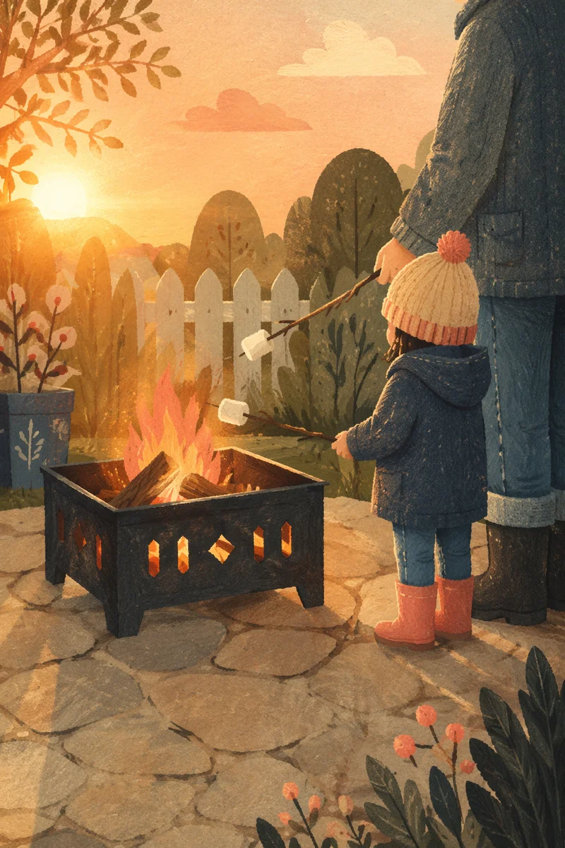 Marshmallows Roasting by Cozy Backyard Campfire