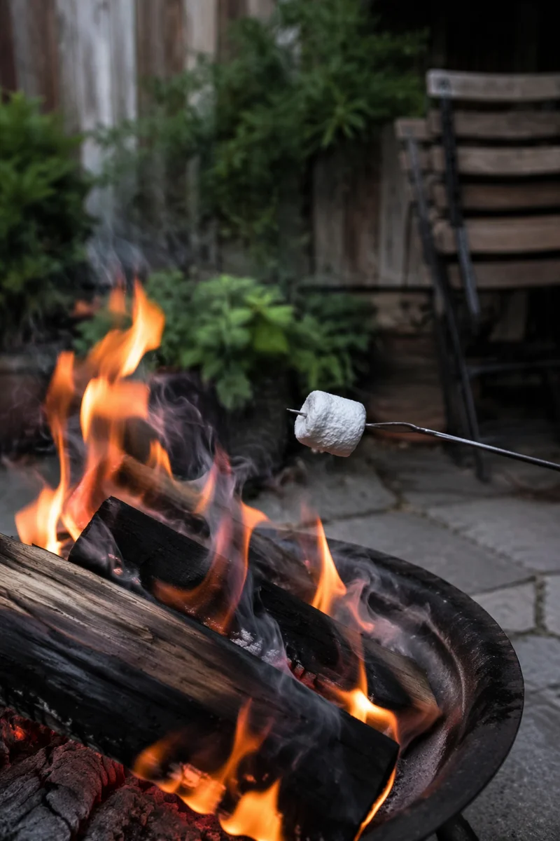 Marshmallow Roasting Beside Cozy Backyard Campfire
