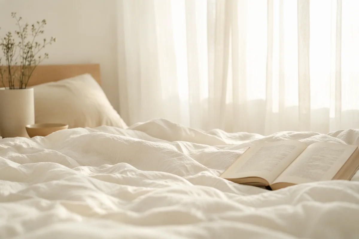 Minimalist Bedroom With White Linen Morning Light