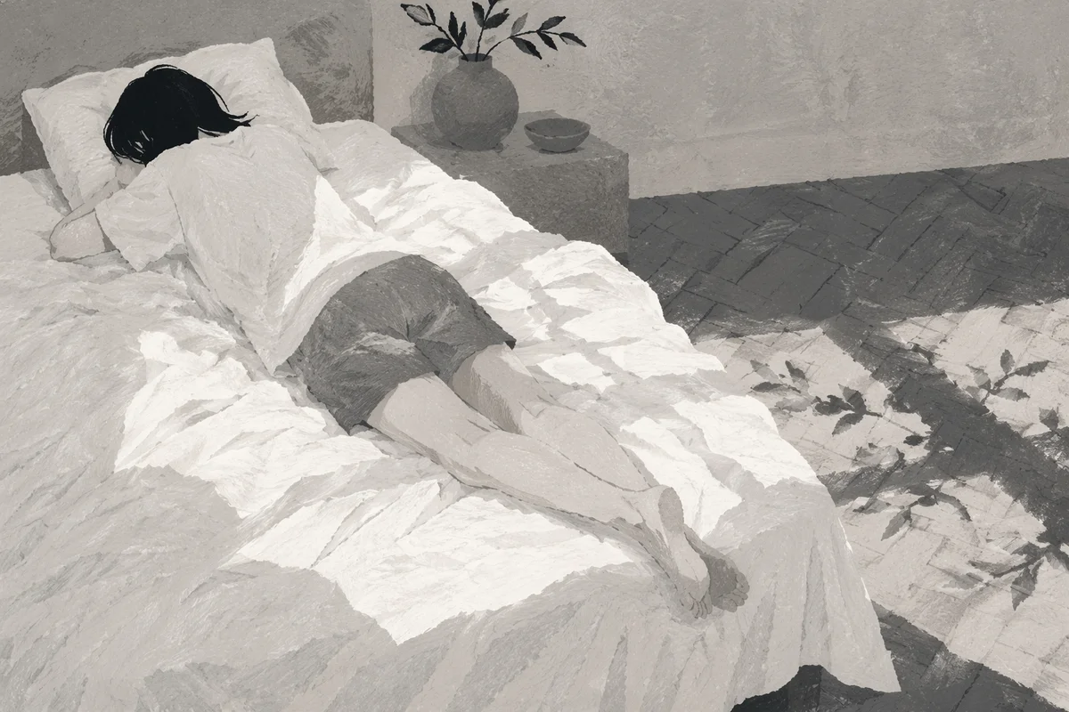 Minimalist Bedroom Morning Sunlight on White Linen