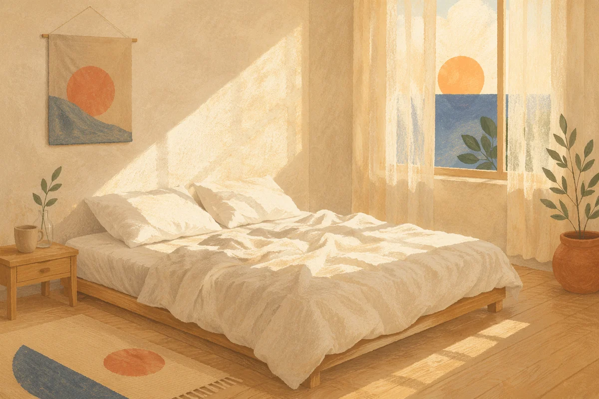 Minimalist Bedroom with White Linen Sunrise