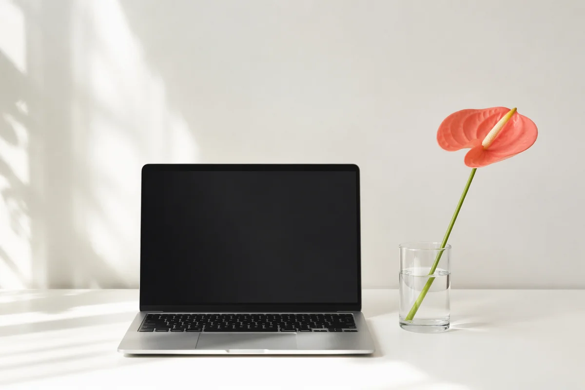 Minimalist White Desk with Single Flower