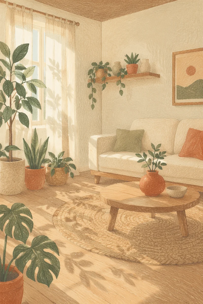 Serene Minimalist Living Room with Indoor Plants