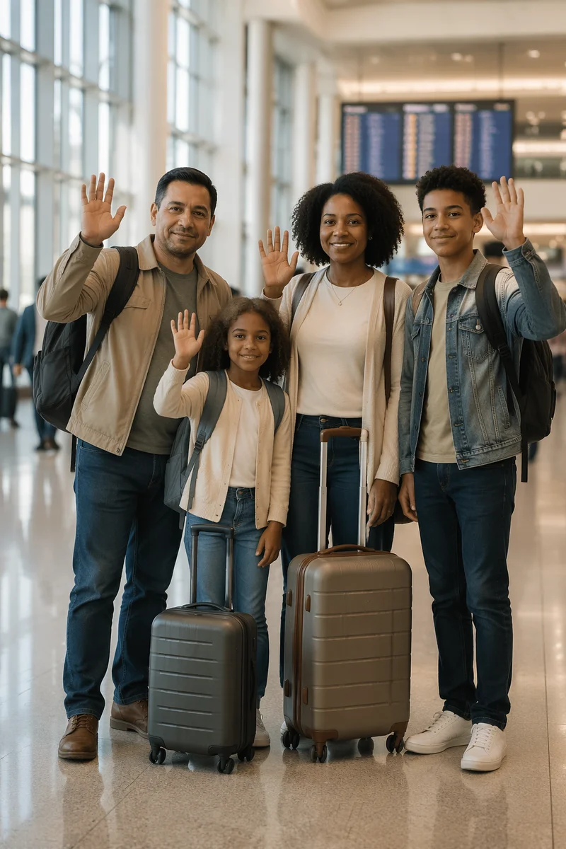 Family Waving Goodbye at Airport Departure Hall