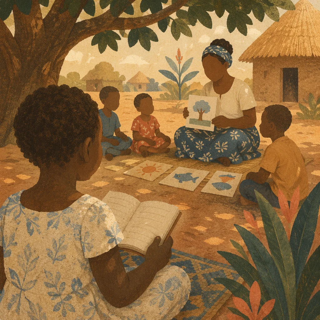 Missionary Teaching Children Under African Tree