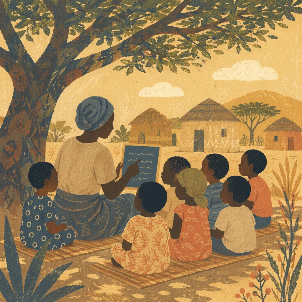 Missionary Teaching Children Under African Tree