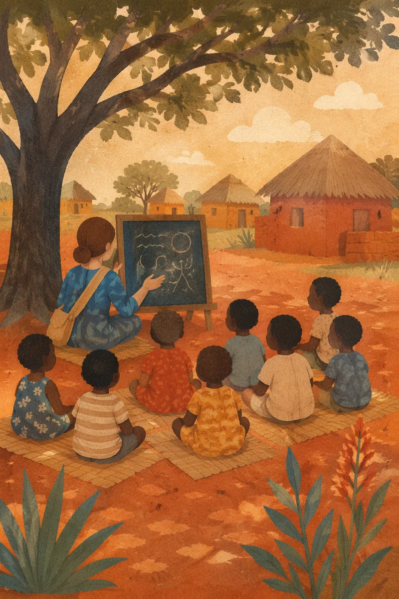 Missionary Teaching Children Beneath Acacia Tree