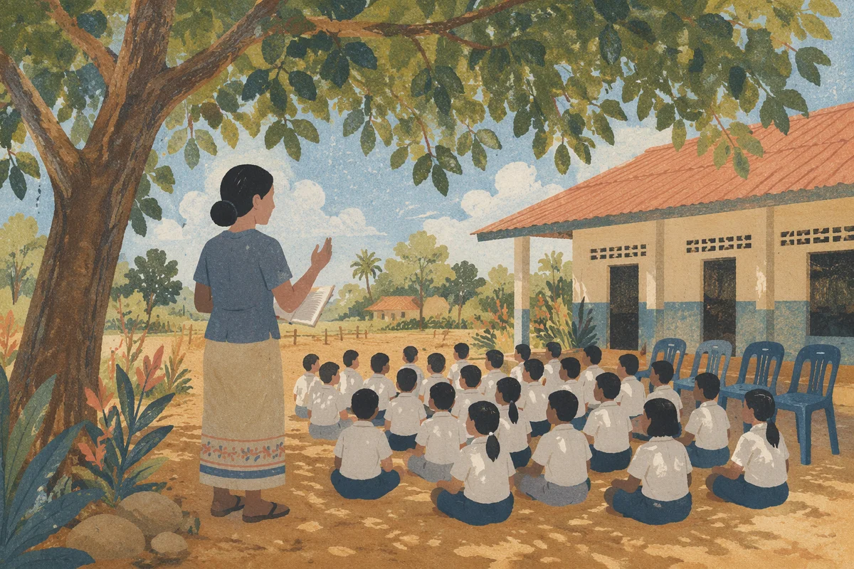 Outdoor Missionary Lesson Under African Shade Tree