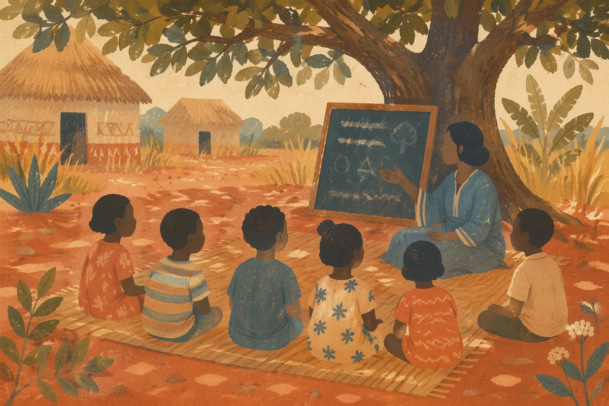 Missionary Teaching Children Beneath Acacia Tree