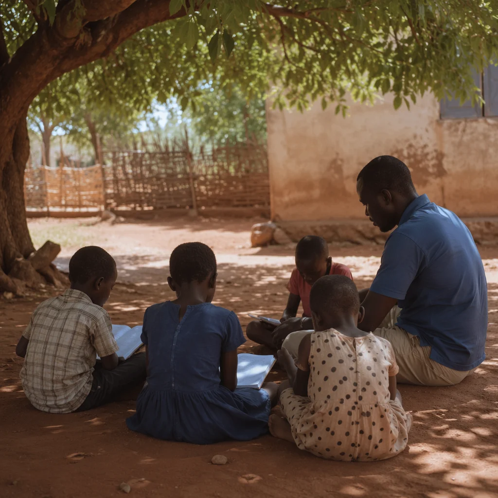 Missionary Teaching Children Under African Tree
