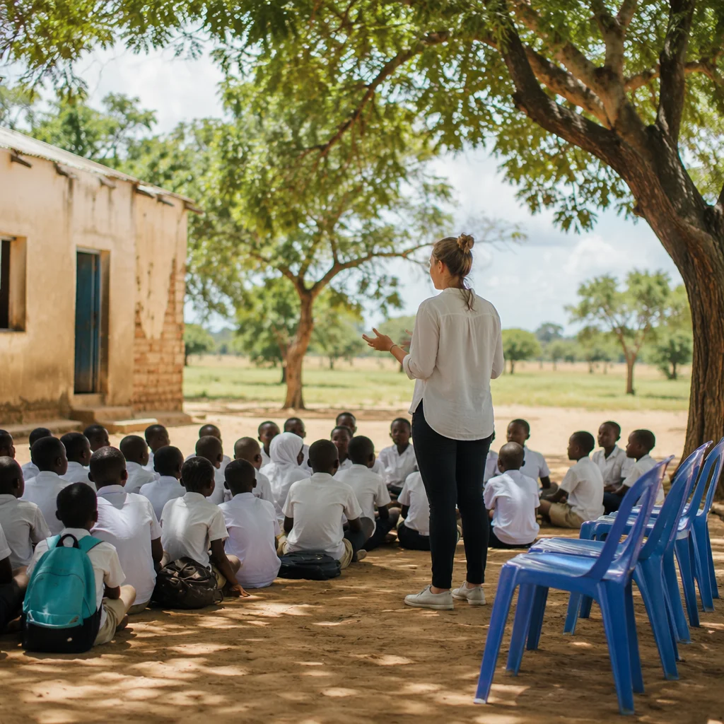 Missionary Teaching Children Beneath African Trees