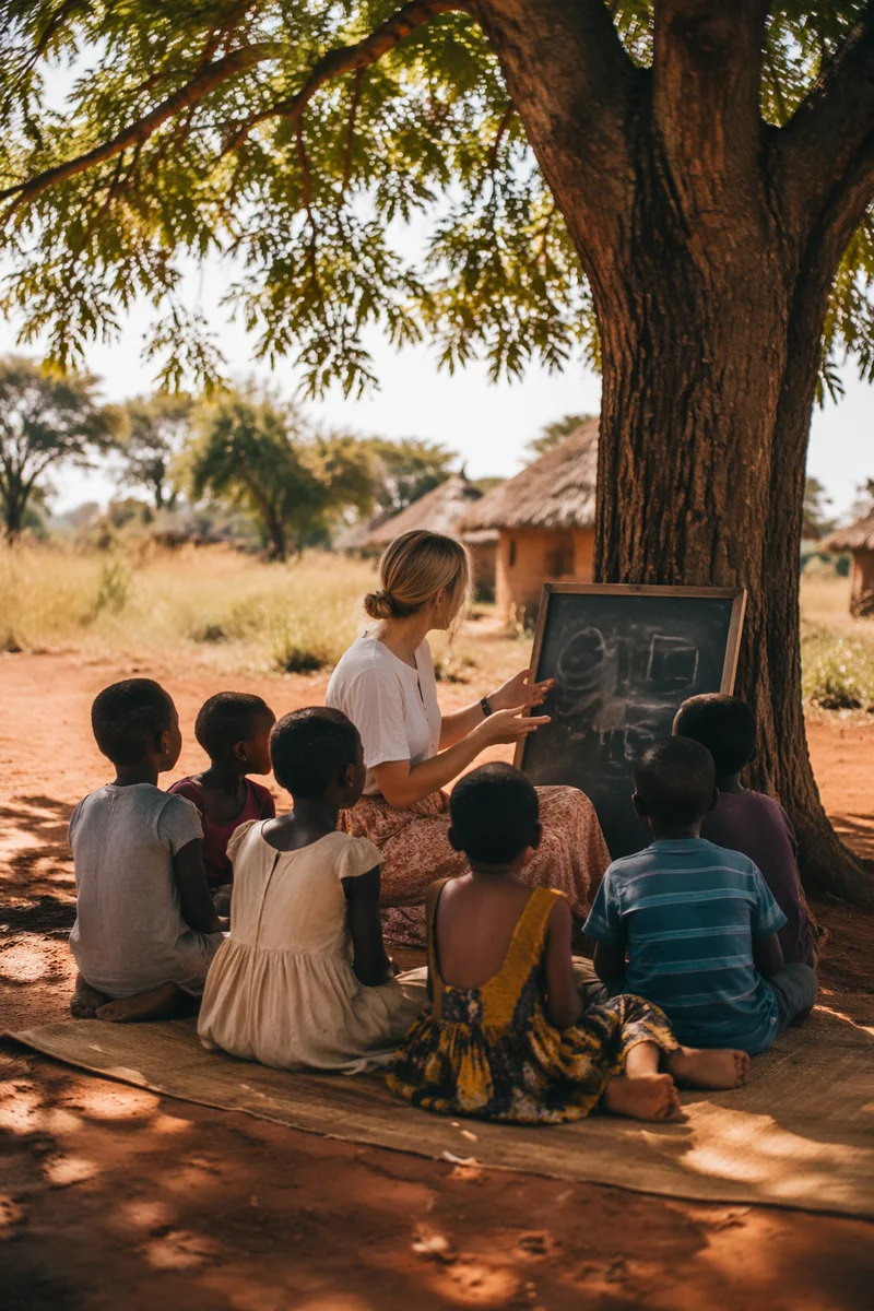 Missionary Teaching Children Beneath Acacia Tree