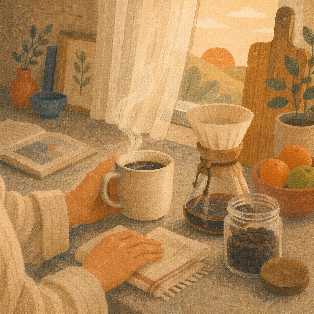 Quiet Morning Coffee in Sunrise Kitchen