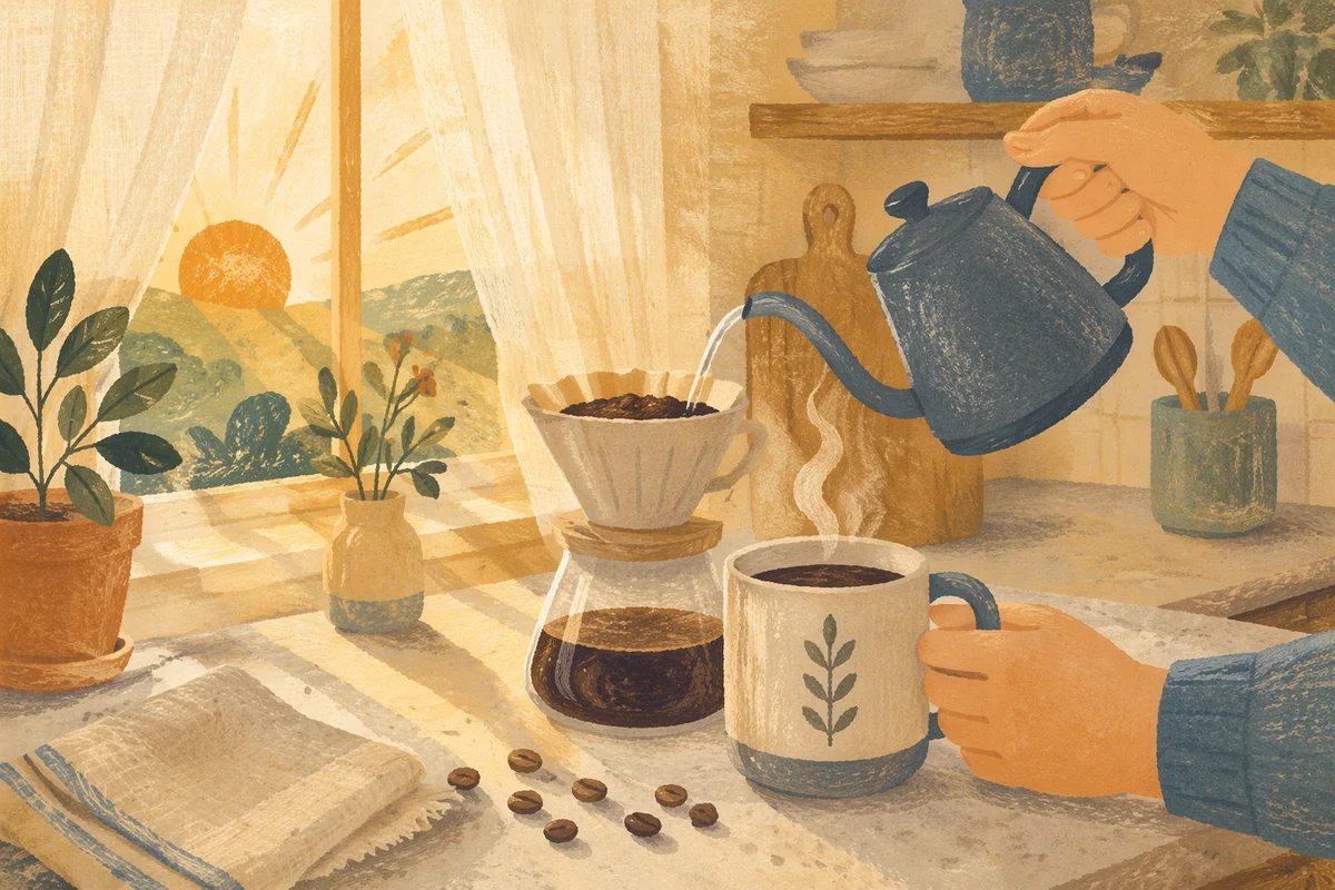 Sunlit Morning Coffee Routine in Kitchen