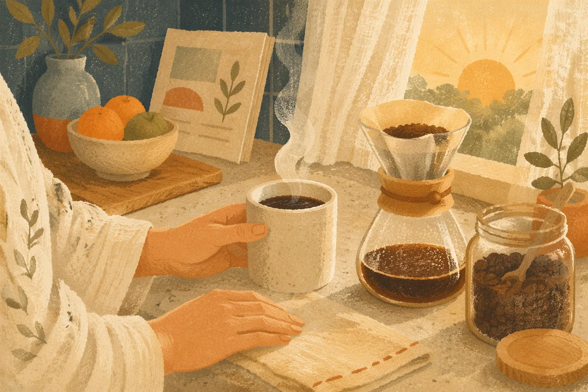 Quiet Morning Coffee in Sunrise Kitchen