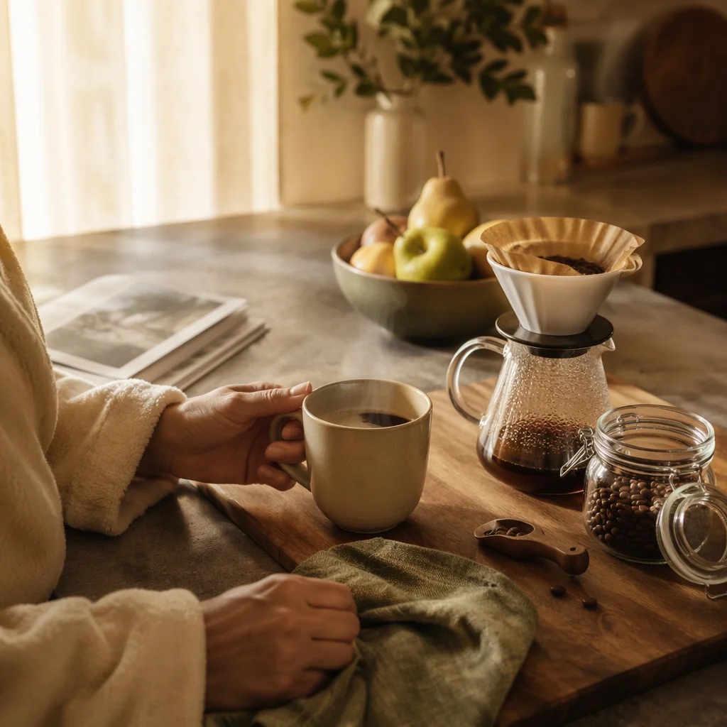 Quiet Morning Coffee in Sunrise Kitchen