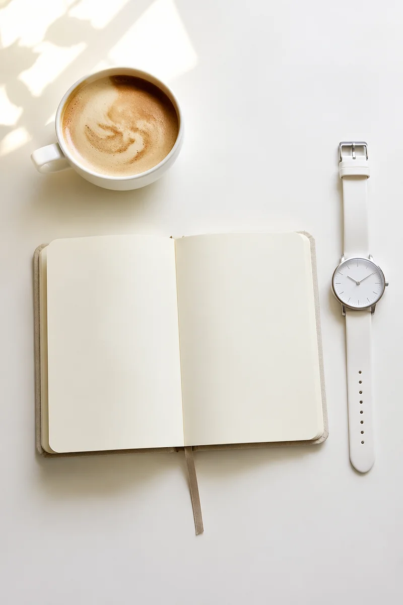 Minimal Morning Coffee Journal Flat Lay