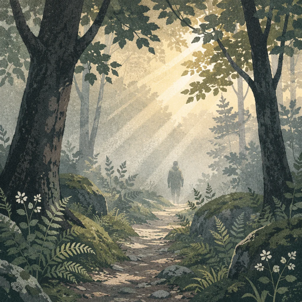 Misty Morning Walk Through Woodland Path