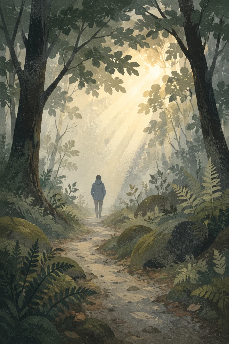 Misty Morning Walk Through Woodland Path