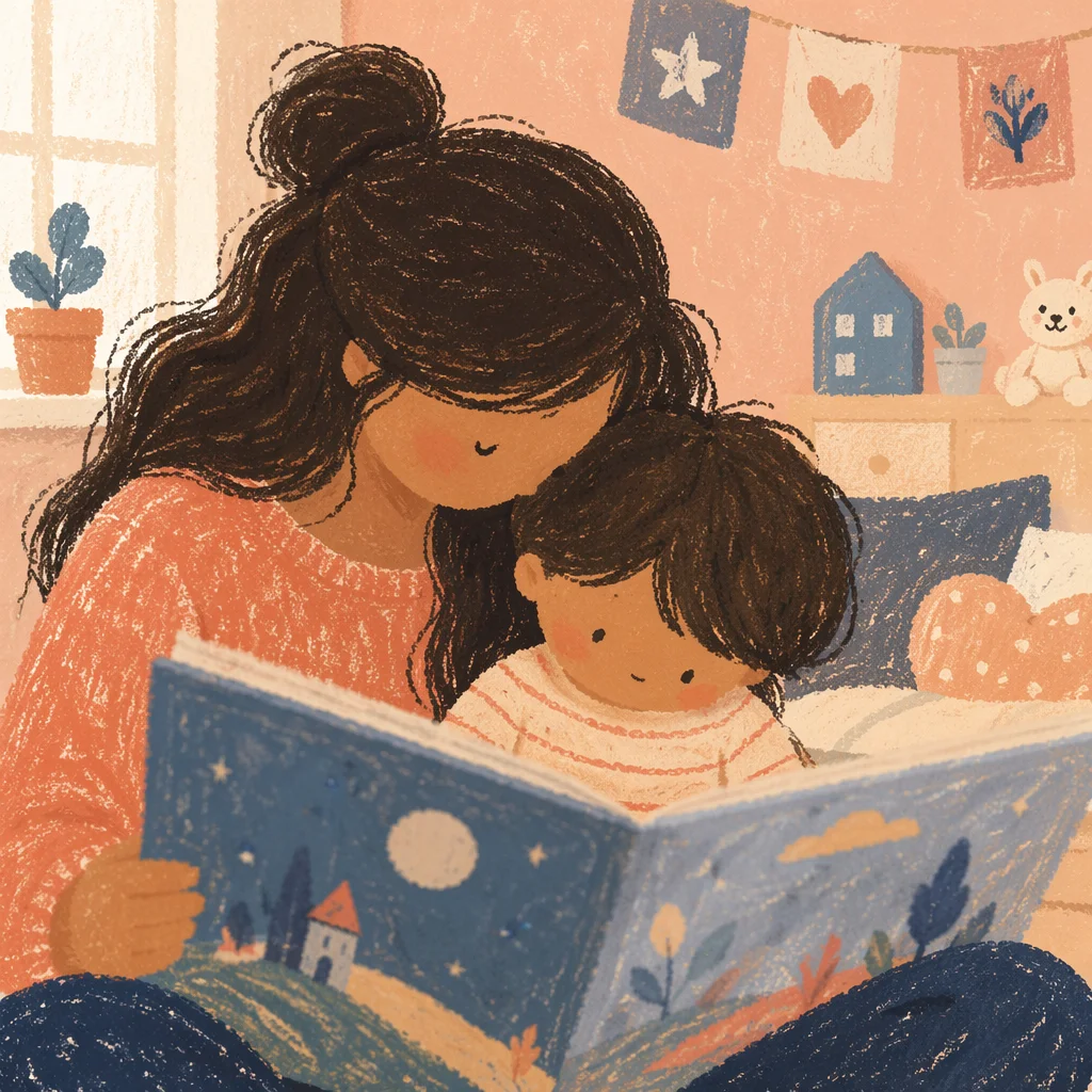 Mother and Child Reading in Cozy Room