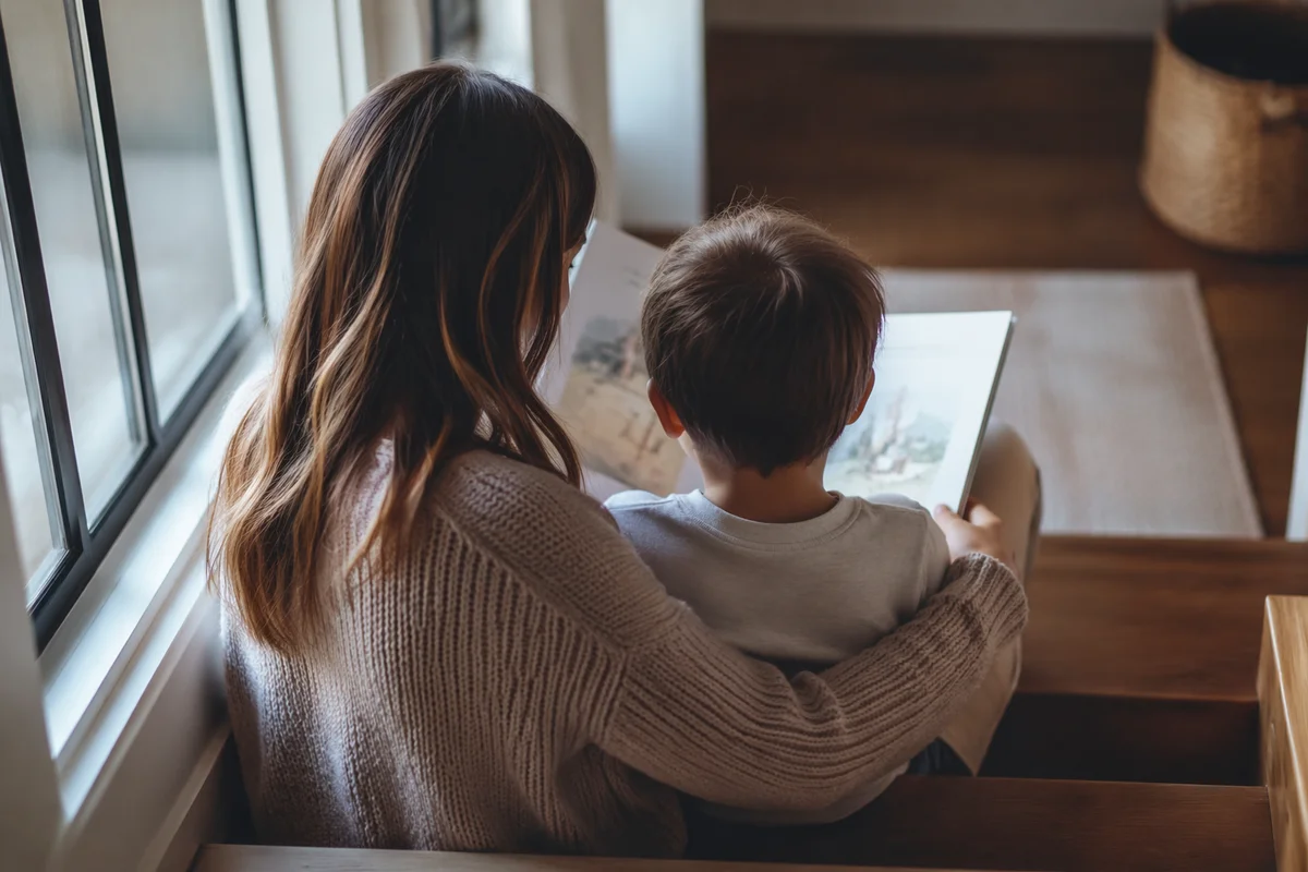 Mother and Child Reading by Window