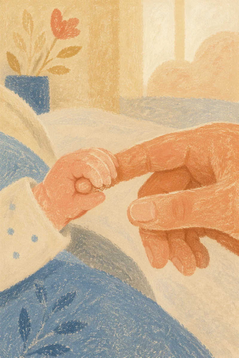Newborn Hand Holding Mother Finger in Hospital
