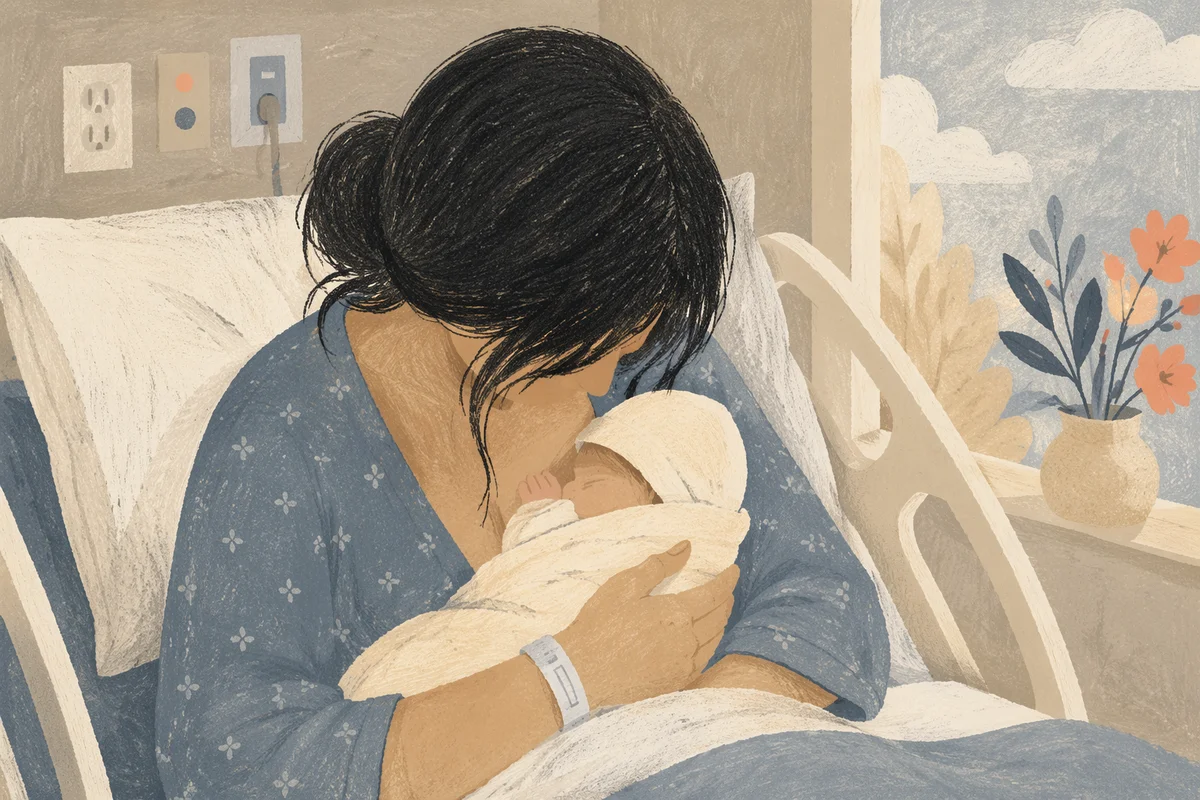 Mother Cradling Newborn in Gentle Hospital Light